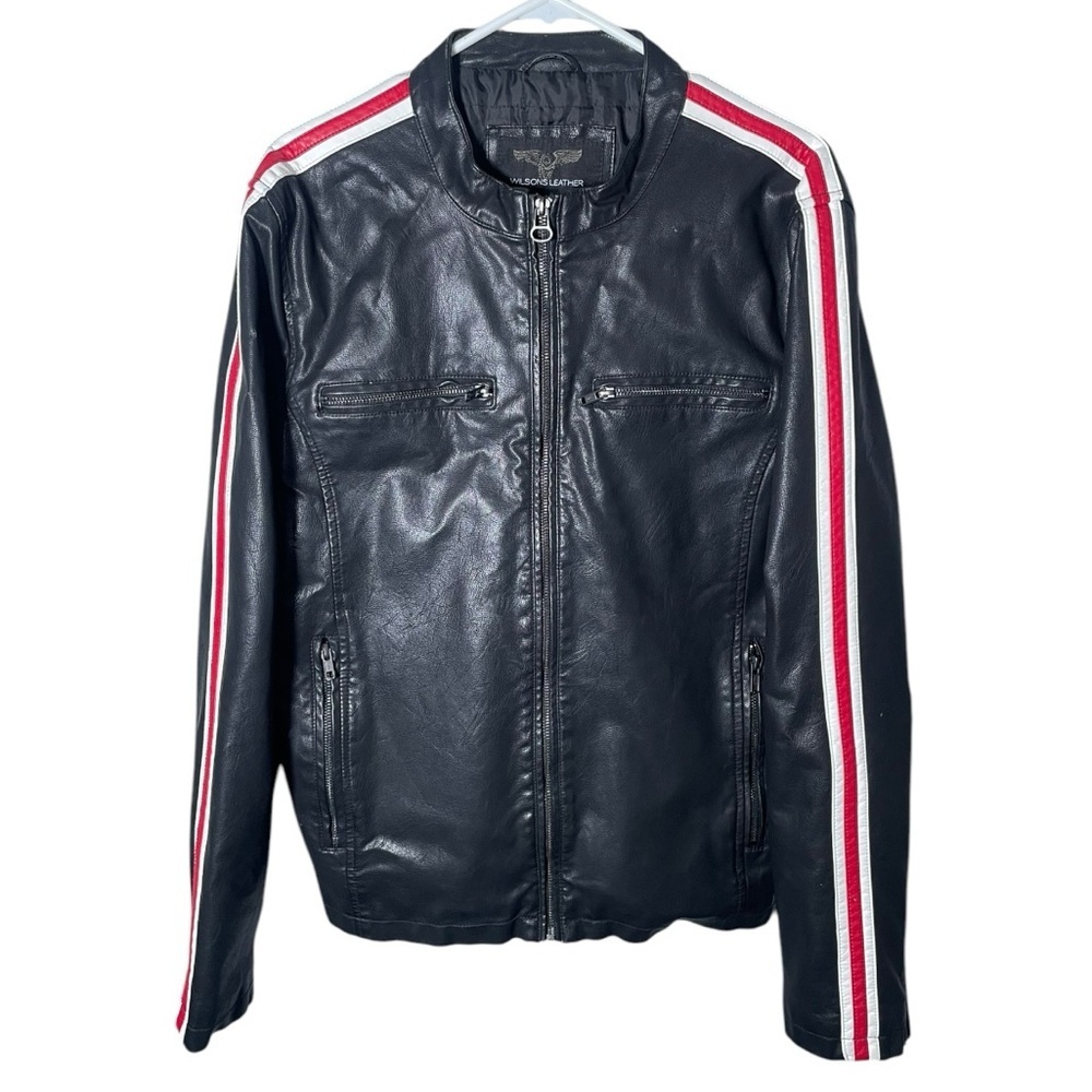 Vintage Wilsons Leather Jacket Medium Men Coat Black Pocket Sporty Spring Casual